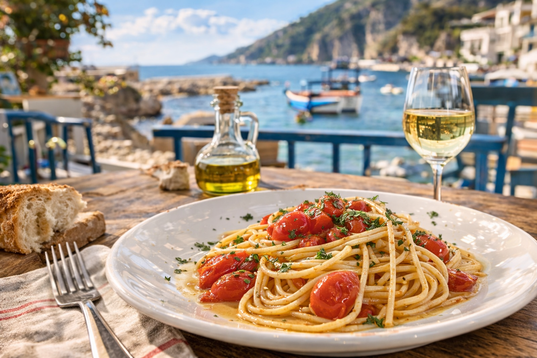 Spaghetti alla Chitarra con Pomodorini e Colatura di Alici